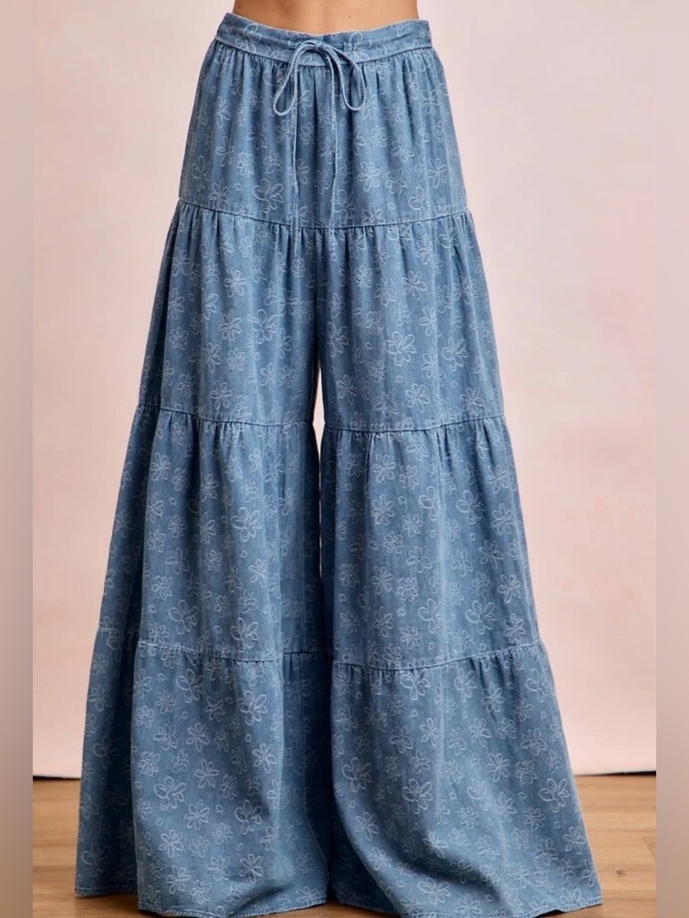NWT BiBi Floral Tiered Wide-Leg Flare Pants -XL